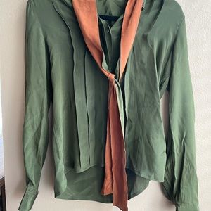 100% vintage silk long-sleeve green blouse